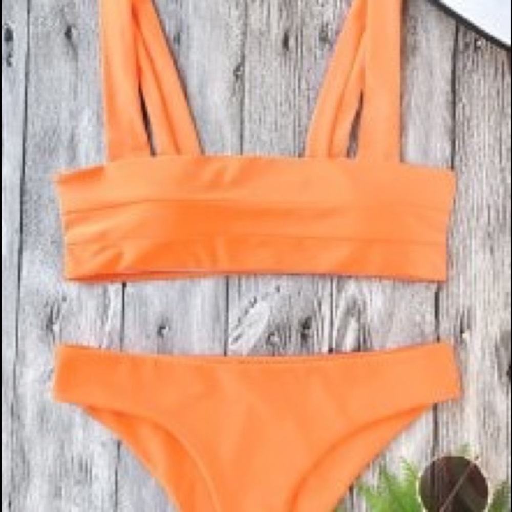 Orange Wide strap bandeau bikini set